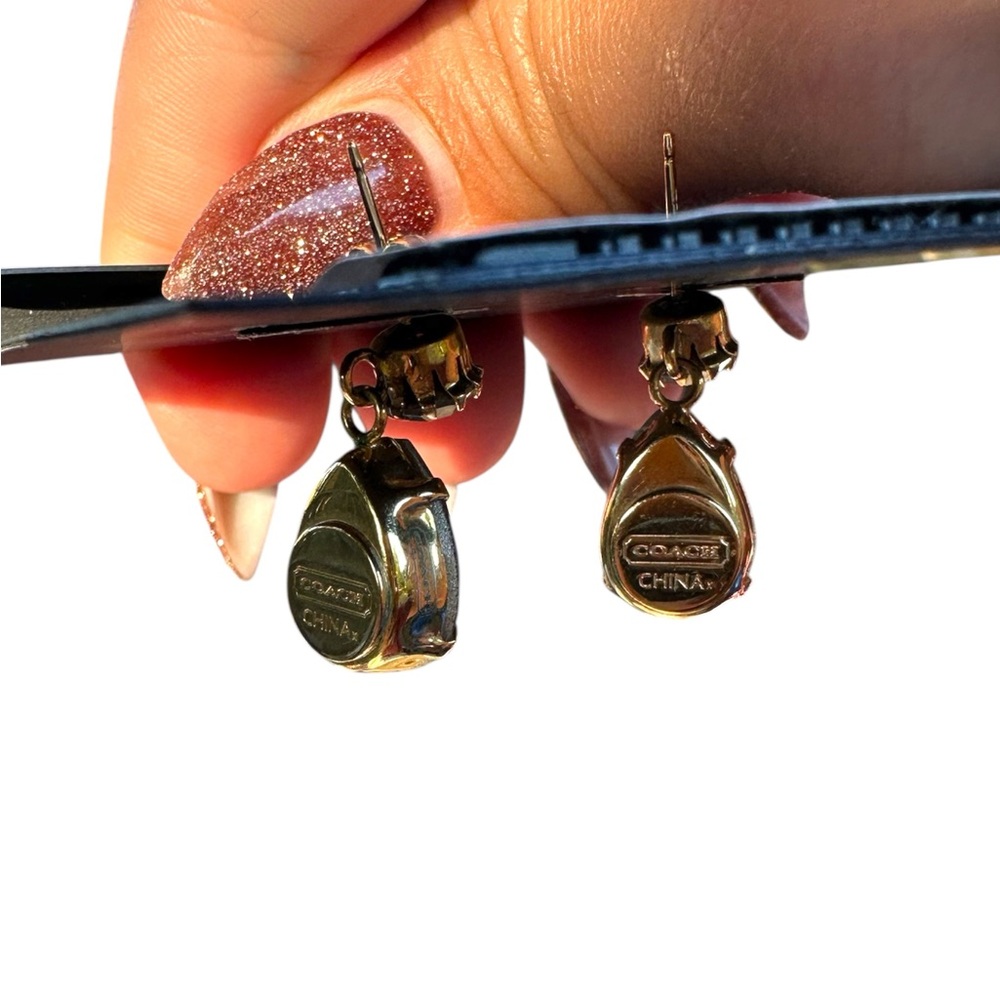 COACH Olive Green Teardrop Crystal Earrings | Gold-Tone | NWT | MSRP: $70 - Picture 4 of 4